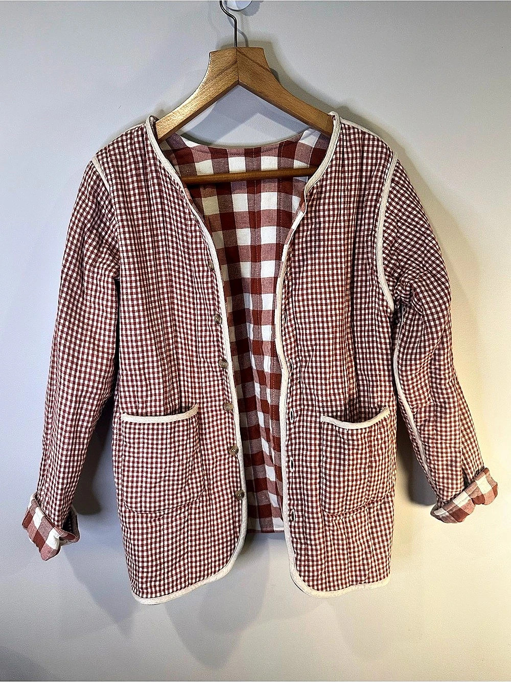 Little Cottonwood Barn Jacket Small Reversible Fall Gingham 100% Cotton